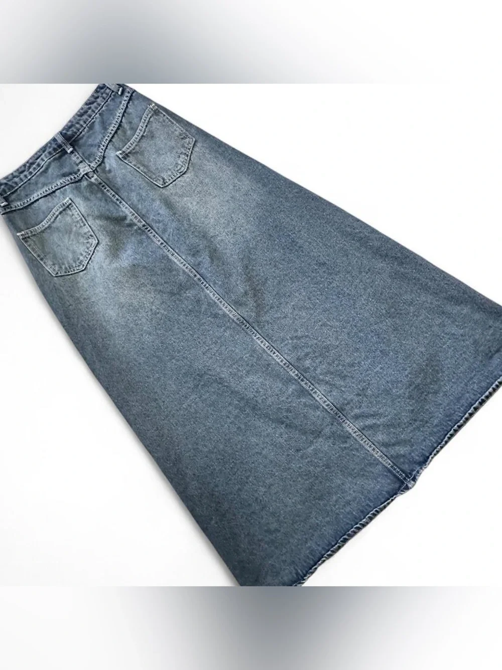 Cider A-Line Faded Denim Maxi Skirt
